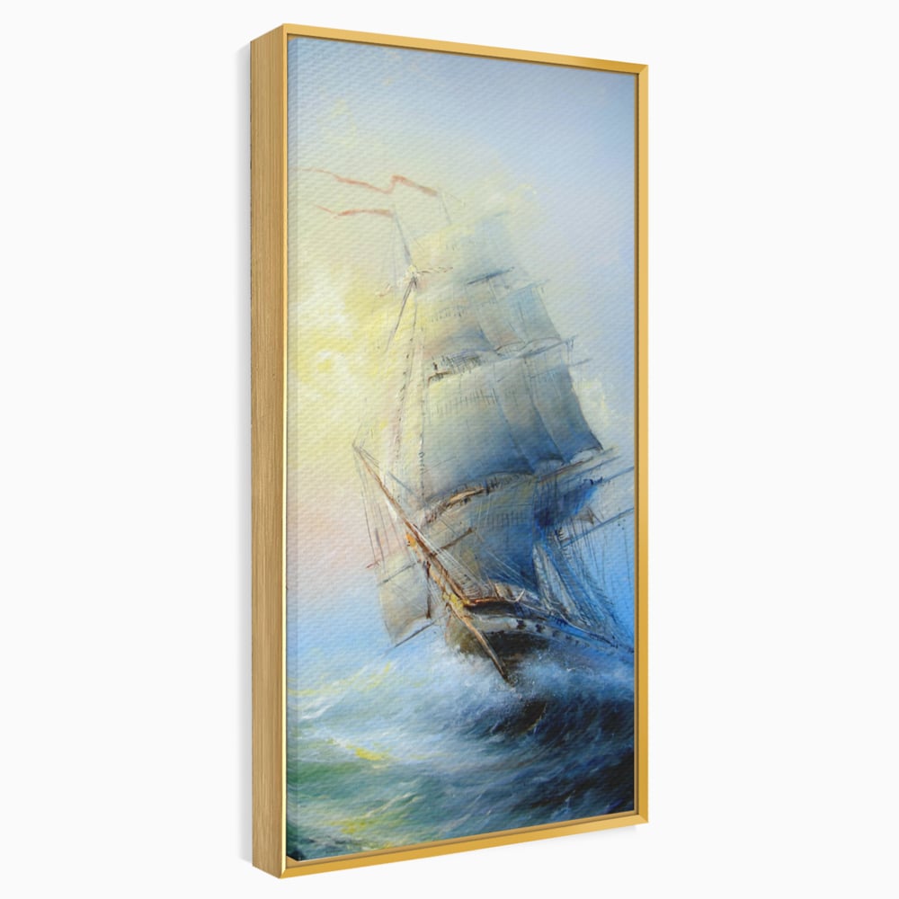Tablou Canvas Premium LuxCanva® A1063, Vapor Pe Mare , Valuri, Furtuna, Vele, Culori Vibrante