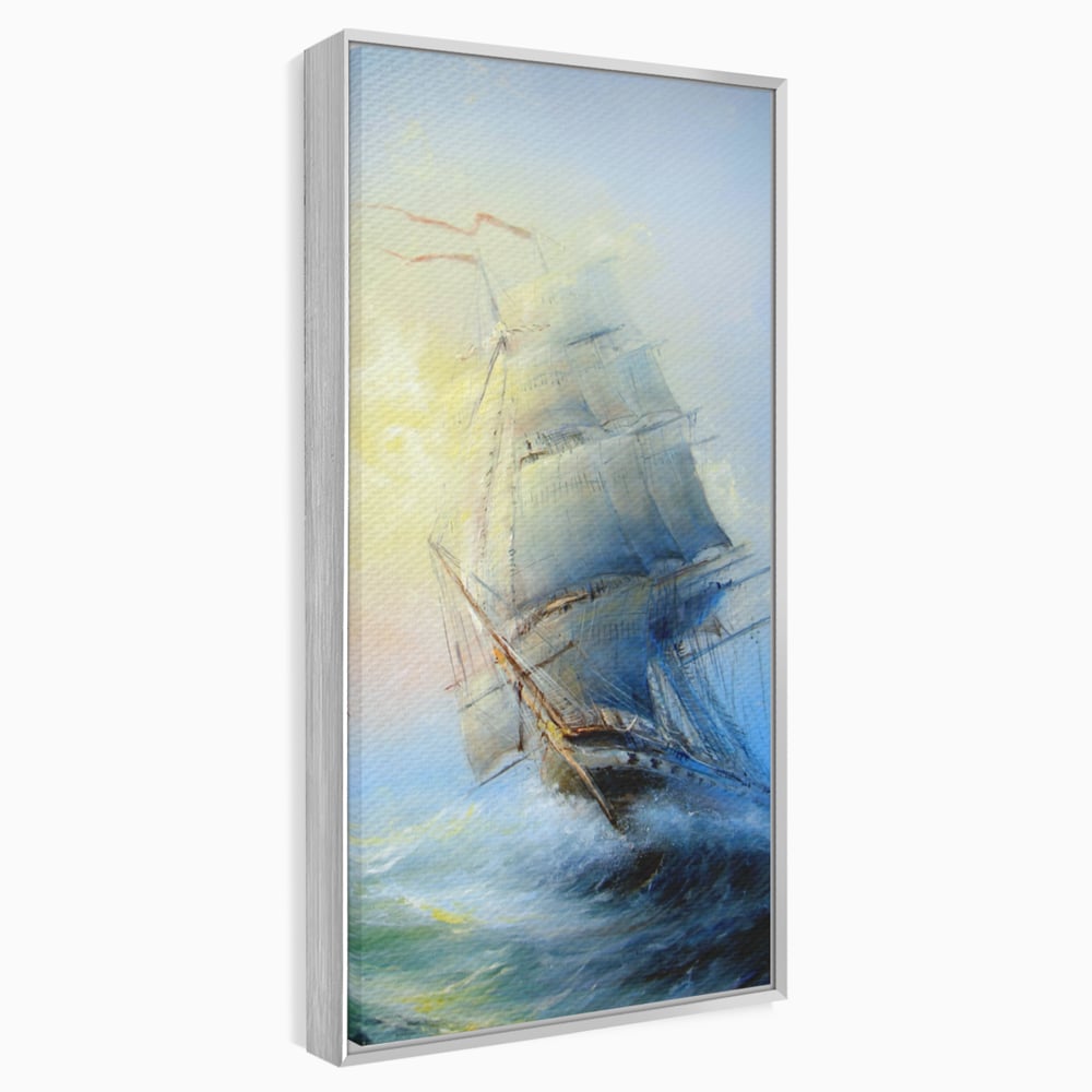 Tablou Canvas Premium LuxCanva® A1063, Vapor Pe Mare , Valuri, Furtuna, Vele, Culori Vibrante