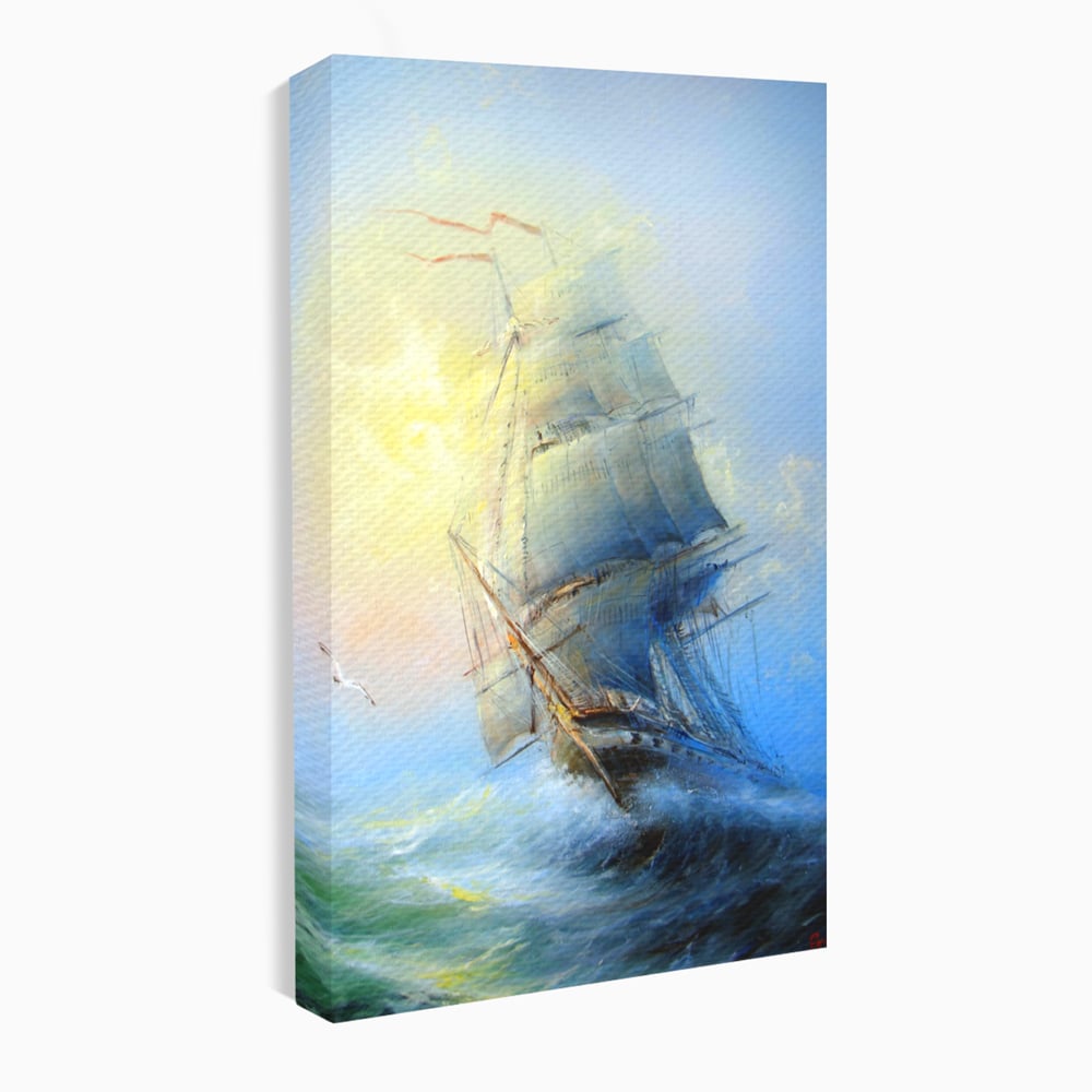 Tablou Canvas Premium LuxCanva® A1063, Vapor Pe Mare , Valuri, Furtuna, Vele, Culori Vibrante