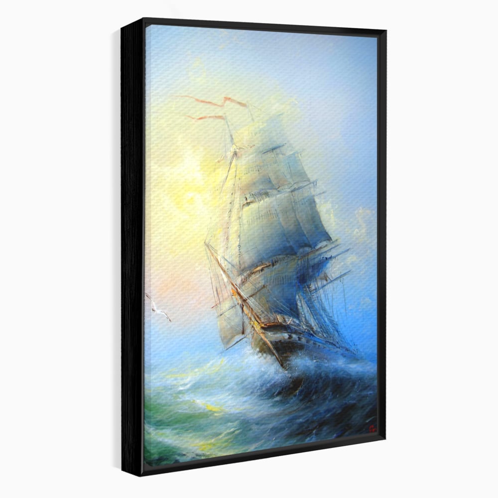 Tablou Canvas Premium LuxCanva® A1063, Vapor Pe Mare , Valuri, Furtuna, Vele, Culori Vibrante