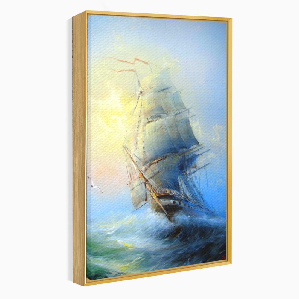 Tablou Canvas Premium LuxCanva® A1063, Vapor Pe Mare , Valuri, Furtuna, Vele, Culori Vibrante