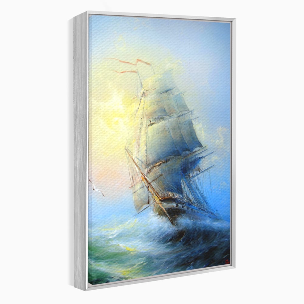 Tablou Canvas Premium LuxCanva® A1063, Vapor Pe Mare , Valuri, Furtuna, Vele, Culori Vibrante
