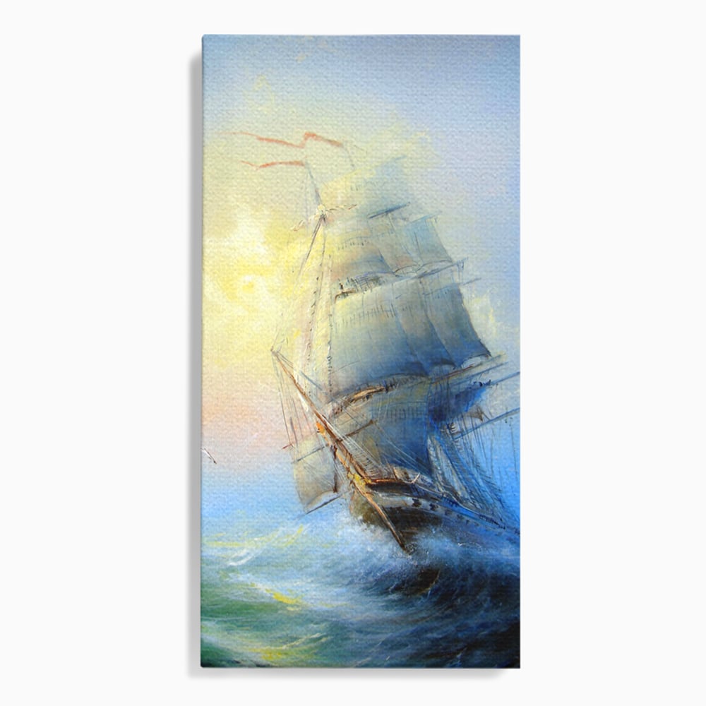 Tablou Canvas Premium LuxCanva® A1063, Vapor Pe Mare , Valuri, Furtuna, Vele, Culori Vibrante