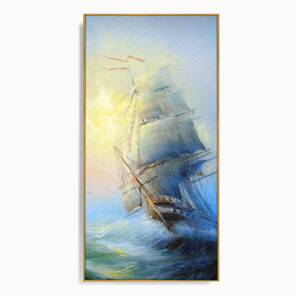 Tablou Canvas Premium LuxCanva® A1063, Vapor Pe Mare , Valuri, Furtuna, Vele, Culori Vibrante