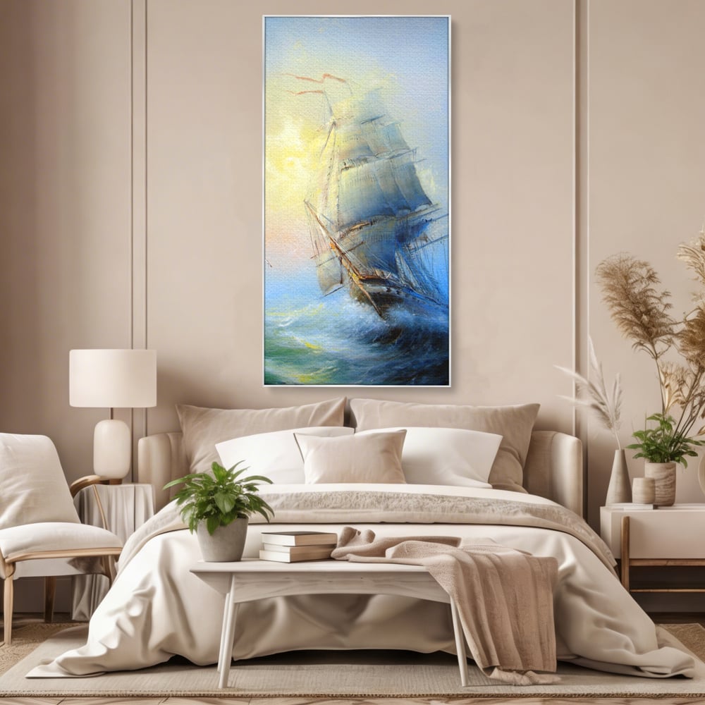 Tablou Canvas Premium LuxCanva® A1063, Vapor Pe Mare , Valuri, Furtuna, Vele, Culori Vibrante