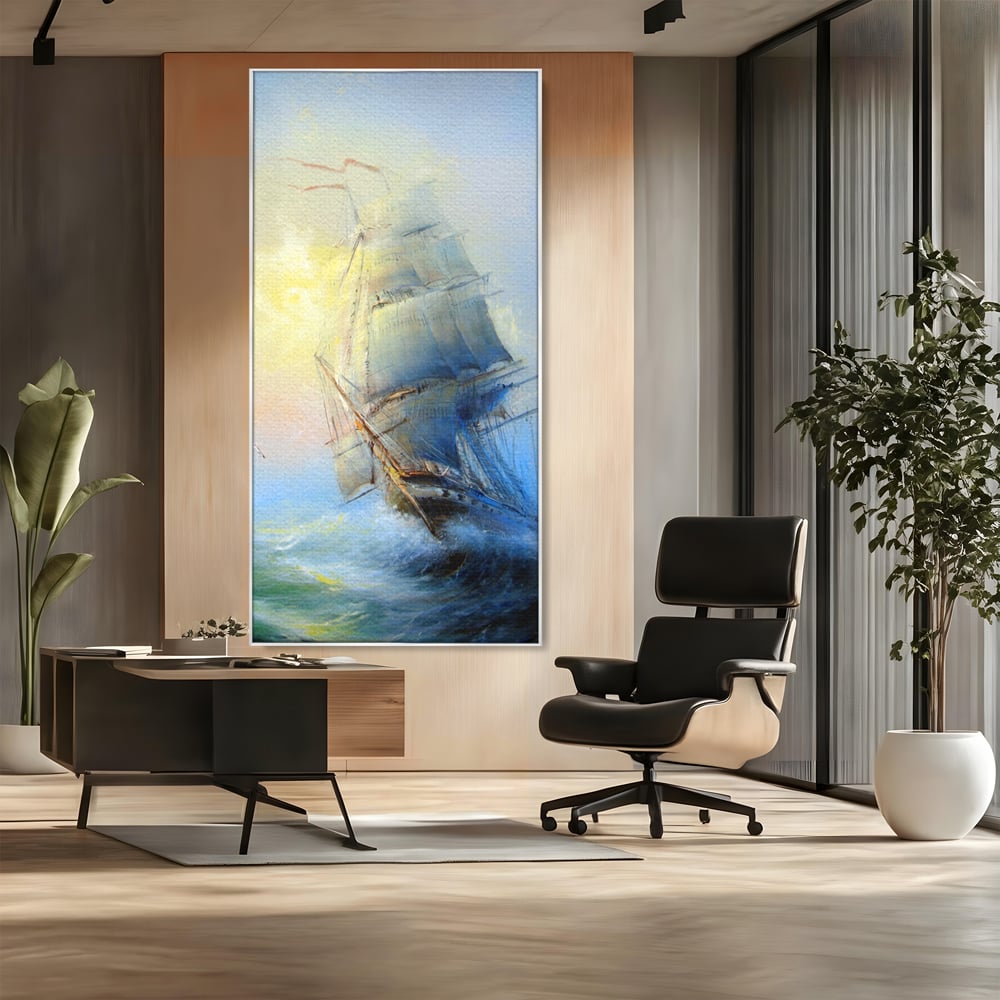 Tablou Canvas Premium LuxCanva® A1063, Vapor Pe Mare , Valuri, Furtuna, Vele, Culori Vibrante