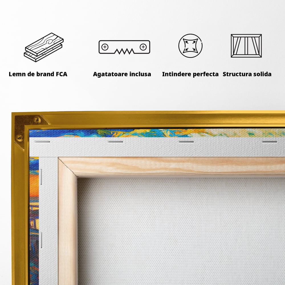Tablou Canvas Premium LuxCanva® A1064, Barca La Apus , Ponton, Portocaliu, Mare, Abstract, Culori Vibrante