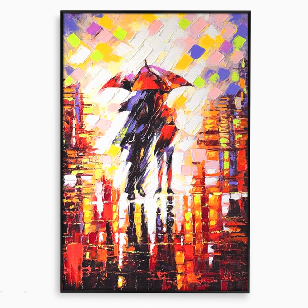 Leinwandbilder Premium LuxCanva® A1065, Liebespaar im Regen, Paar, Liebe, Romantik, Abstrakt, Lebendige Farben