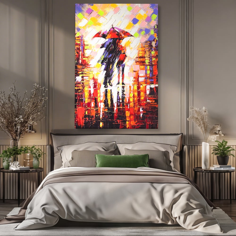 Leinwandbilder Premium LuxCanva® A1065, Liebespaar im Regen, Paar, Liebe, Romantik, Abstrakt, Lebendige Farben