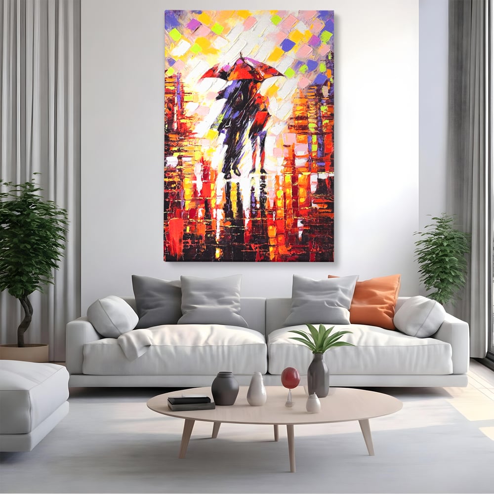 Leinwandbilder Premium LuxCanva® A1065, Liebespaar im Regen, Paar, Liebe, Romantik, Abstrakt, Lebendige Farben