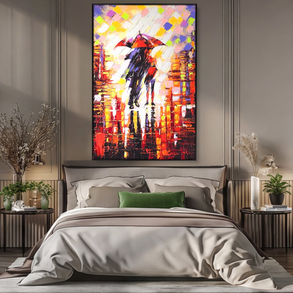 Leinwandbilder Premium LuxCanva® A1065, Liebespaar im Regen, Paar, Liebe, Romantik, Abstrakt, Lebendige Farben
