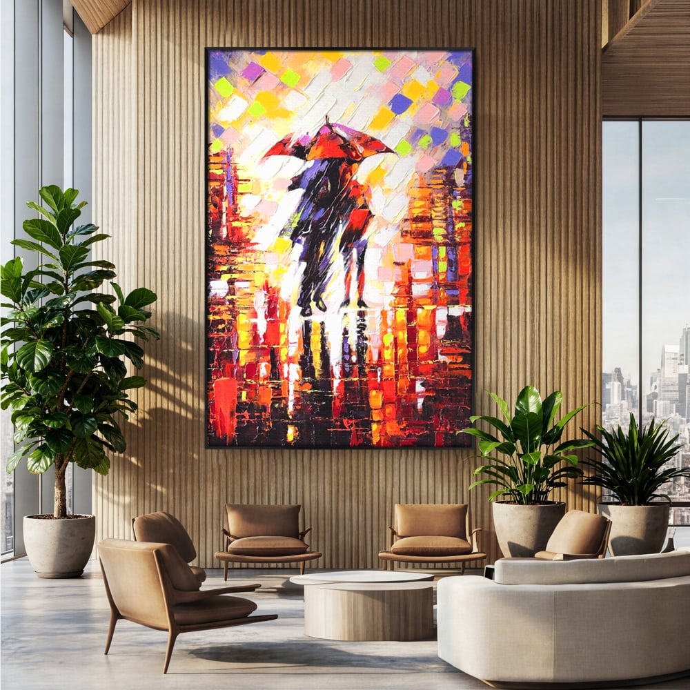Leinwandbilder Premium LuxCanva® A1065, Liebespaar im Regen, Paar, Liebe, Romantik, Abstrakt, Lebendige Farben