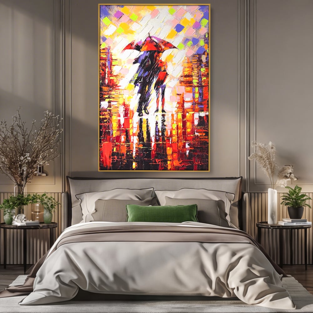 Leinwandbilder Premium LuxCanva® A1065, Liebespaar im Regen, Paar, Liebe, Romantik, Abstrakt, Lebendige Farben