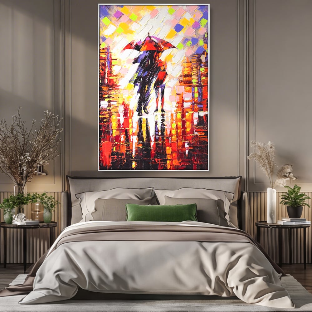 Leinwandbilder Premium LuxCanva® A1065, Liebespaar im Regen, Paar, Liebe, Romantik, Abstrakt, Lebendige Farben