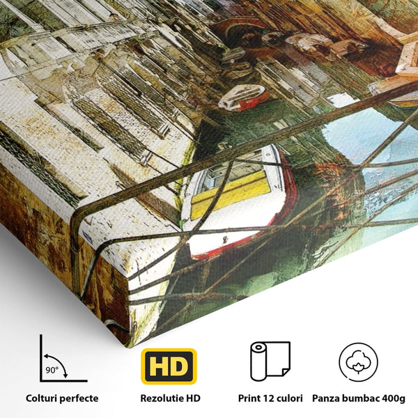 Tablou Canvas Premium LuxCanva® A1067, Plimbare In Venetia , Gondola, Barca, Case, Culori Vibrante