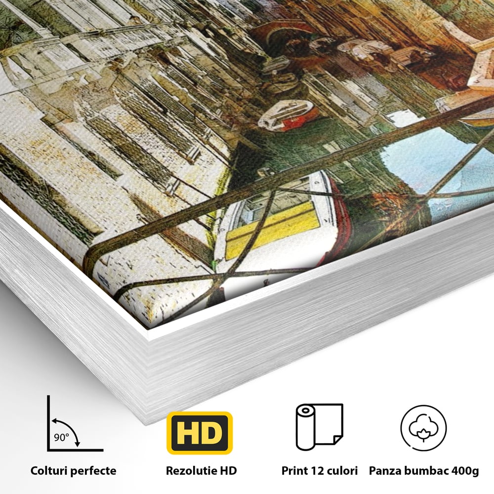 Tablou Canvas Premium LuxCanva® A1067, Plimbare In Venetia , Gondola, Barca, Case, Culori Vibrante