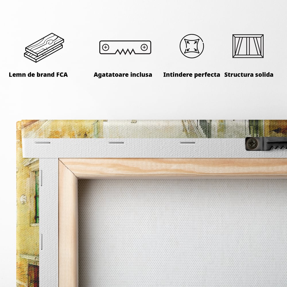 Tablou Canvas Premium LuxCanva® A1067, Plimbare In Venetia , Gondola, Barca, Case, Culori Vibrante