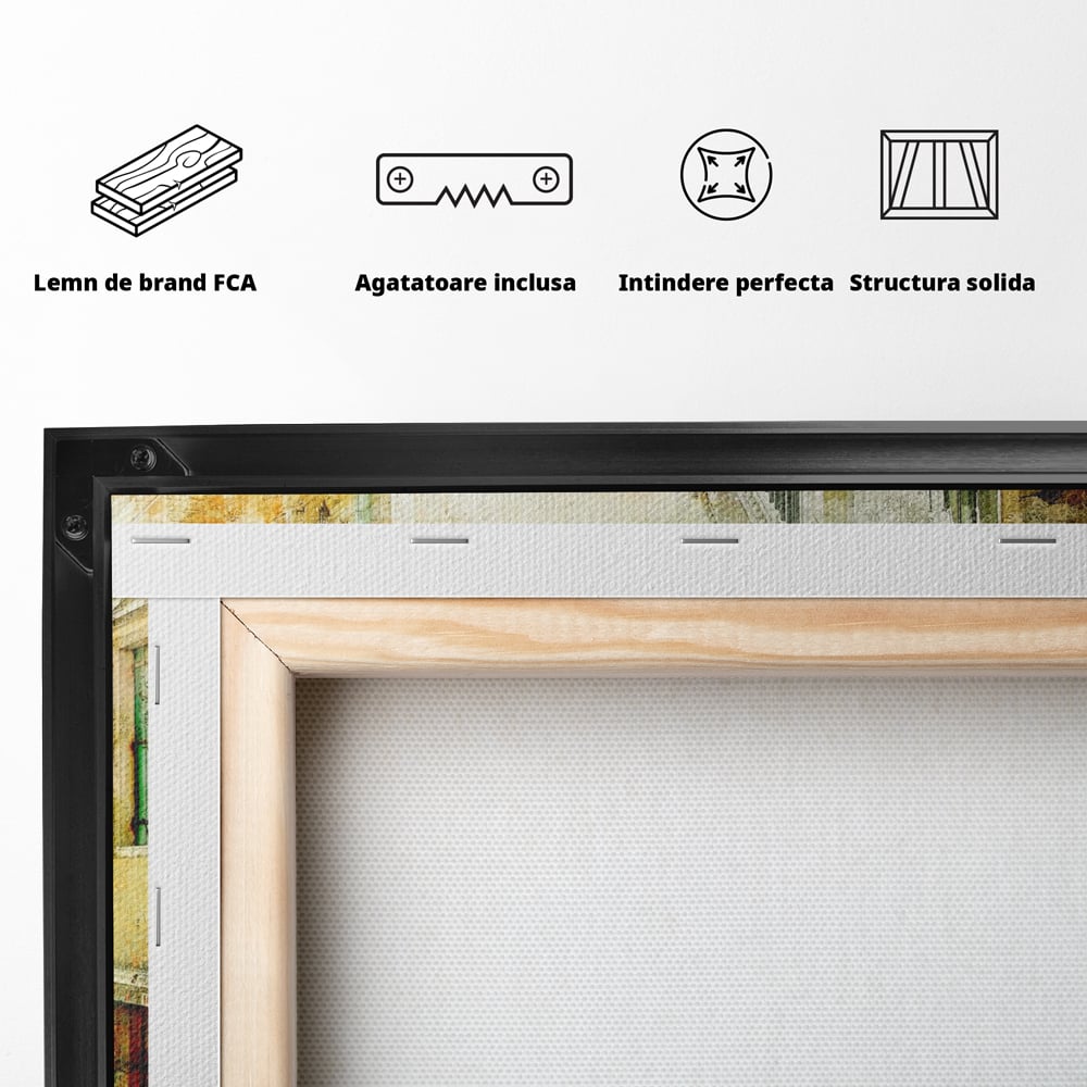 Tablou Canvas Premium LuxCanva® A1067, Plimbare In Venetia , Gondola, Barca, Case, Culori Vibrante