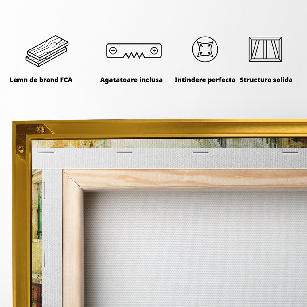 Tablou Canvas Premium LuxCanva® A1067, Plimbare In Venetia , Gondola, Barca, Case, Culori Vibrante