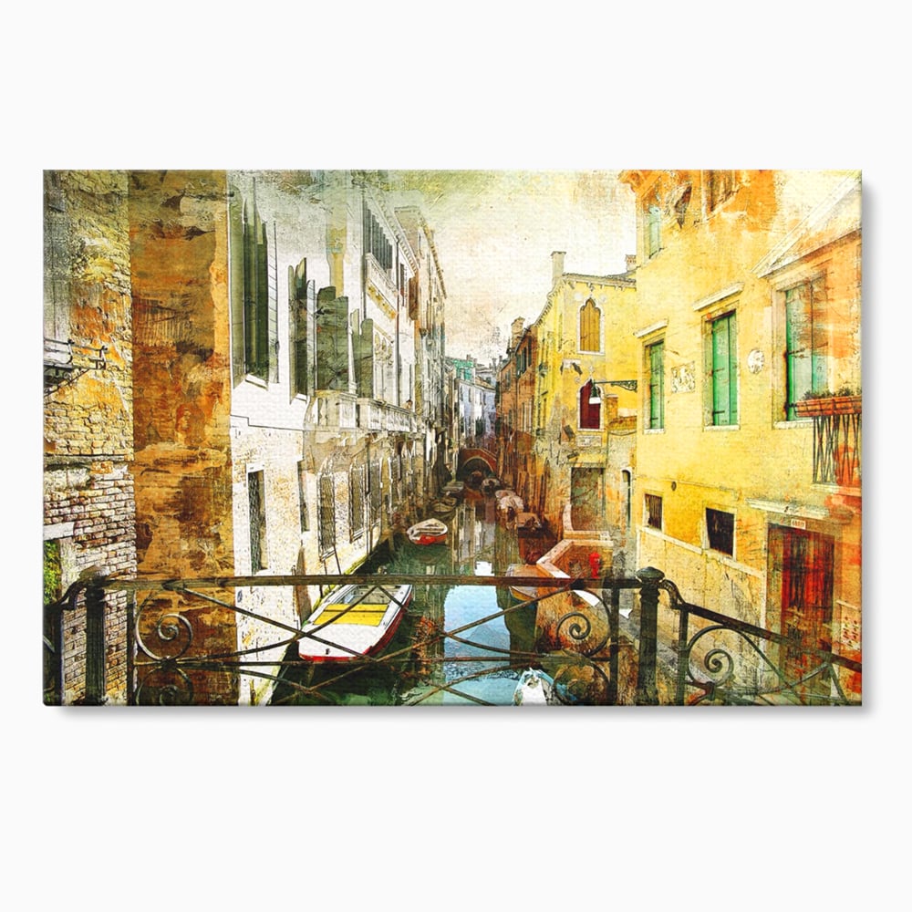 Tablou Canvas Premium LuxCanva® A1067, Plimbare In Venetia , Gondola, Barca, Case, Culori Vibrante