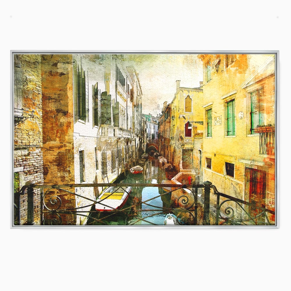 Tablou Canvas Premium LuxCanva® A1067, Plimbare In Venetia , Gondola, Barca, Case, Culori Vibrante