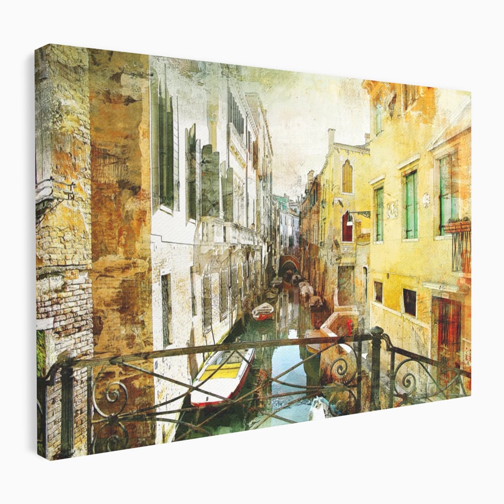 Tablou Canvas Premium LuxCanva® A1067, Plimbare In Venetia , Gondola, Barca, Case, Culori Vibrante