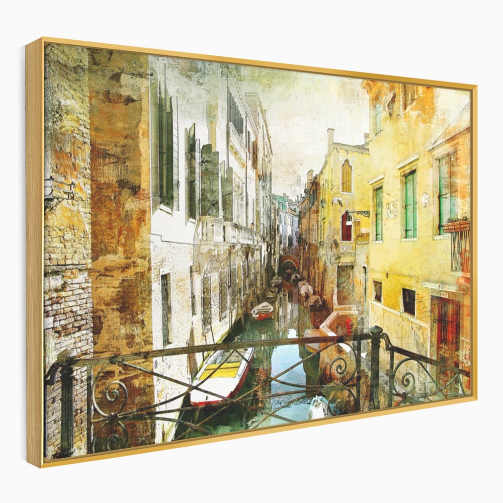 Tablou Canvas Premium LuxCanva® A1067, Plimbare In Venetia , Gondola, Barca, Case, Culori Vibrante