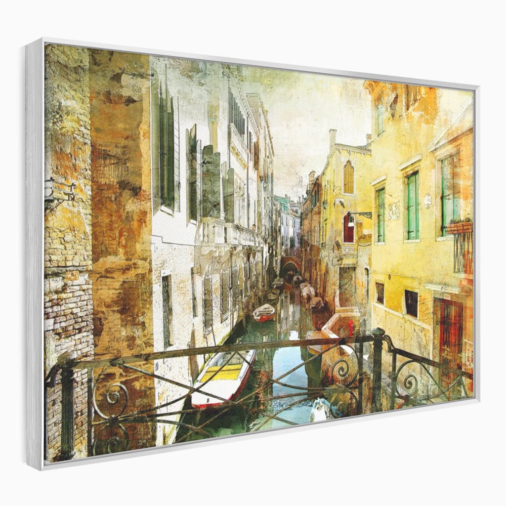 Tablou Canvas Premium LuxCanva® A1067, Plimbare In Venetia , Gondola, Barca, Case, Culori Vibrante