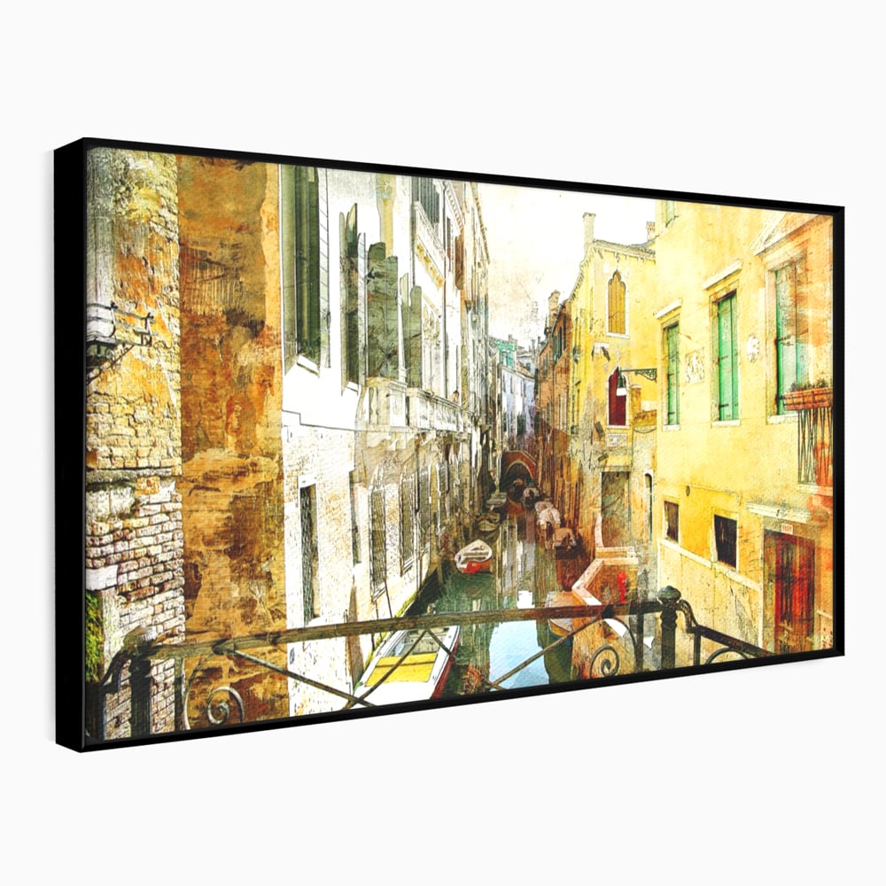 Tablou Canvas Premium LuxCanva® A1067, Plimbare In Venetia , Gondola, Barca, Case, Culori Vibrante