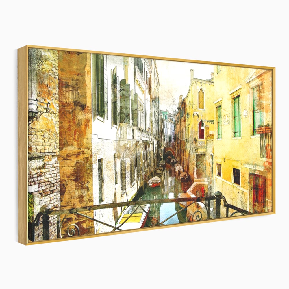 Tablou Canvas Premium LuxCanva® A1067, Plimbare In Venetia , Gondola, Barca, Case, Culori Vibrante