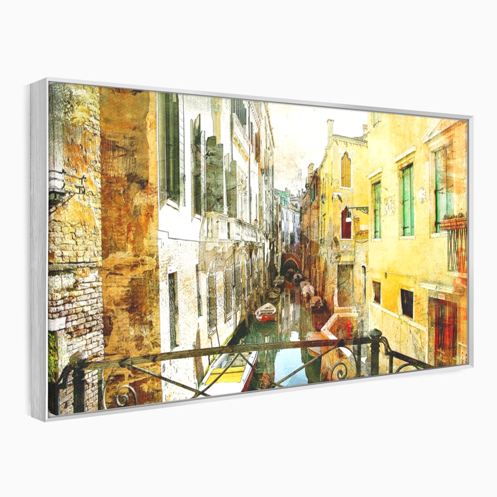 Tablou Canvas Premium LuxCanva® A1067, Plimbare In Venetia , Gondola, Barca, Case, Culori Vibrante