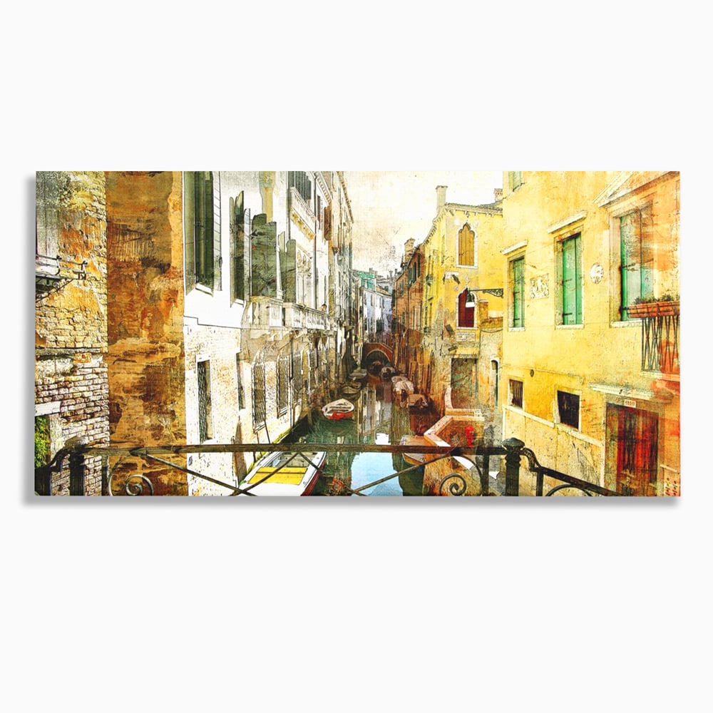 Tablou Canvas Premium LuxCanva® A1067, Plimbare In Venetia , Gondola, Barca, Case, Culori Vibrante