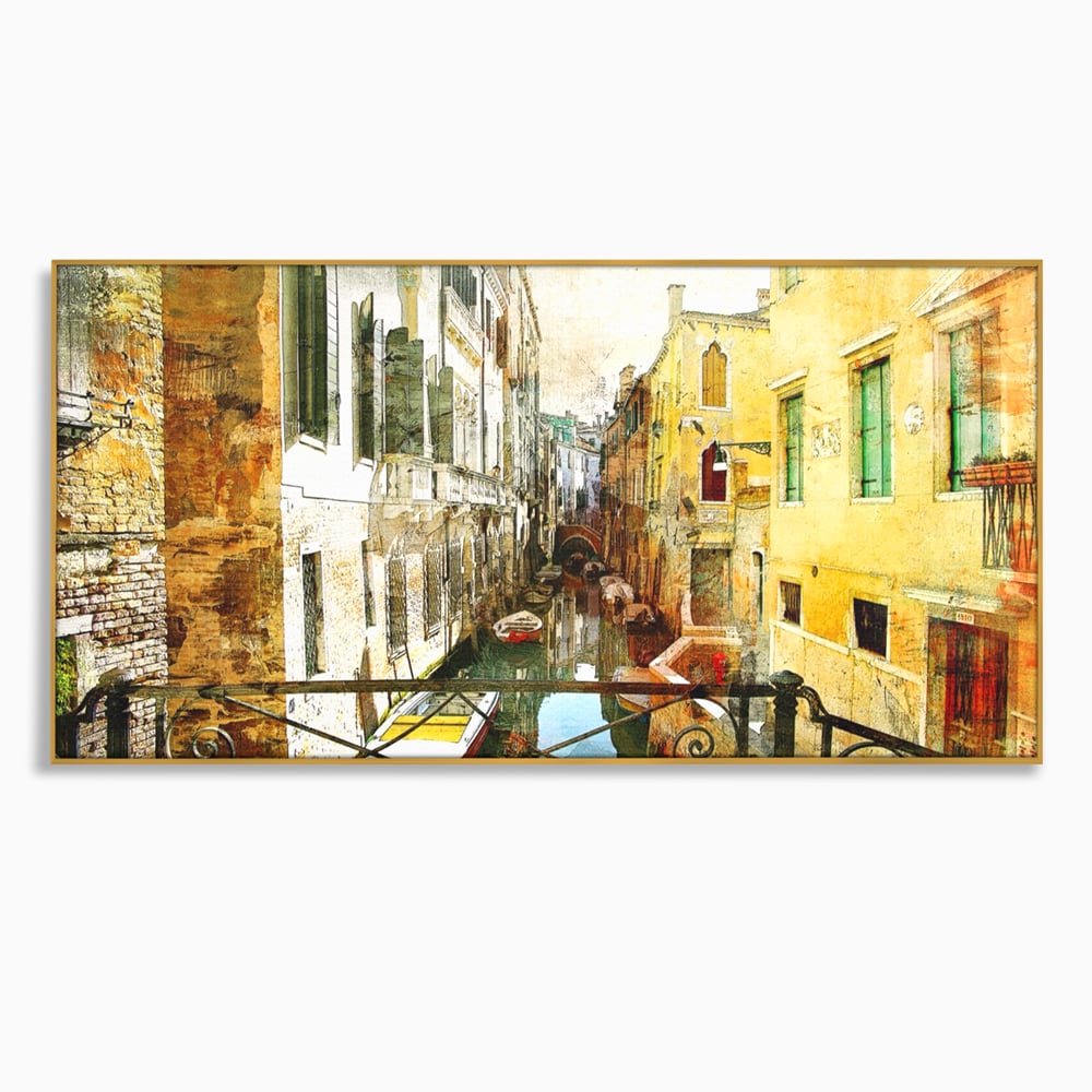 Tablou Canvas Premium LuxCanva® A1067, Plimbare In Venetia , Gondola, Barca, Case, Culori Vibrante