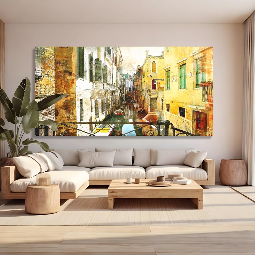Tablou Canvas Premium LuxCanva® A1067, Plimbare In Venetia , Gondola, Barca, Case, Culori Vibrante