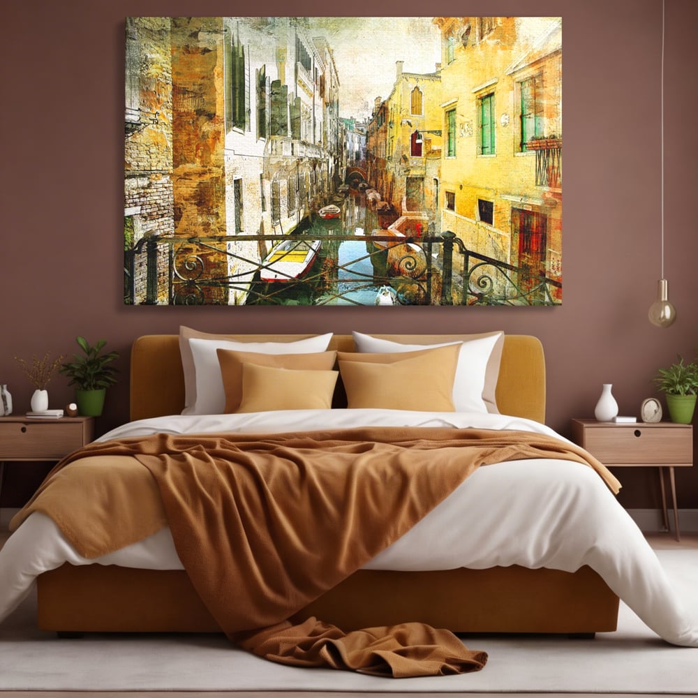 Tablou Canvas Premium LuxCanva® A1067, Plimbare In Venetia , Gondola, Barca, Case, Culori Vibrante