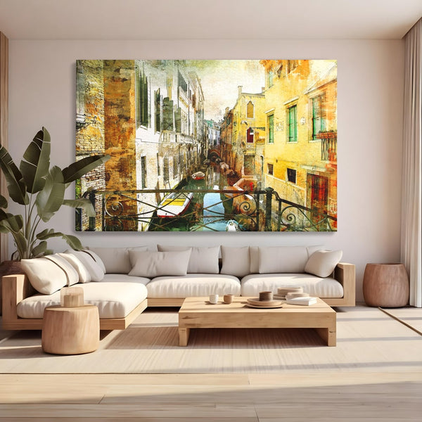 Tablou Canvas Premium LuxCanva® A1067, Plimbare In Venetia , Gondola, Barca, Case, Culori Vibrante