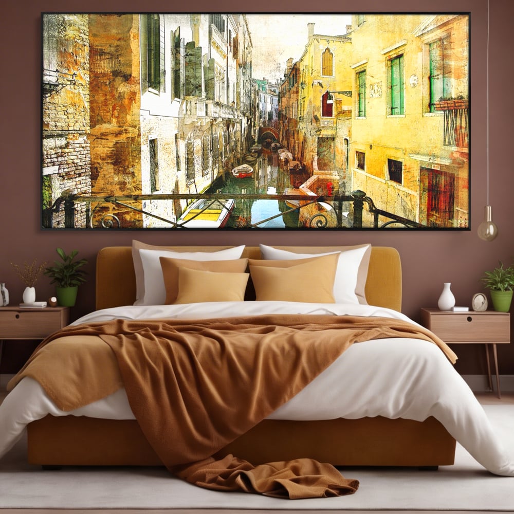 Tablou Canvas Premium LuxCanva® A1067, Plimbare In Venetia , Gondola, Barca, Case, Culori Vibrante