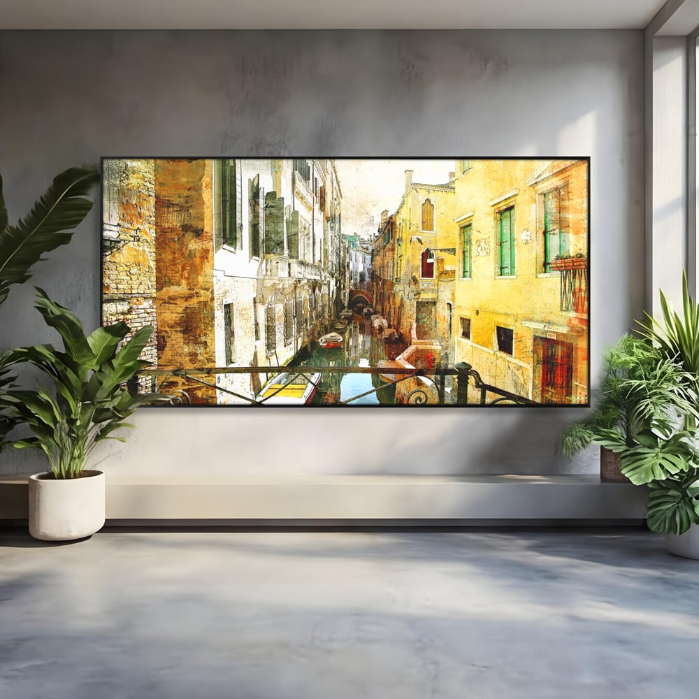 Tablou Canvas Premium LuxCanva® A1067, Plimbare In Venetia , Gondola, Barca, Case, Culori Vibrante