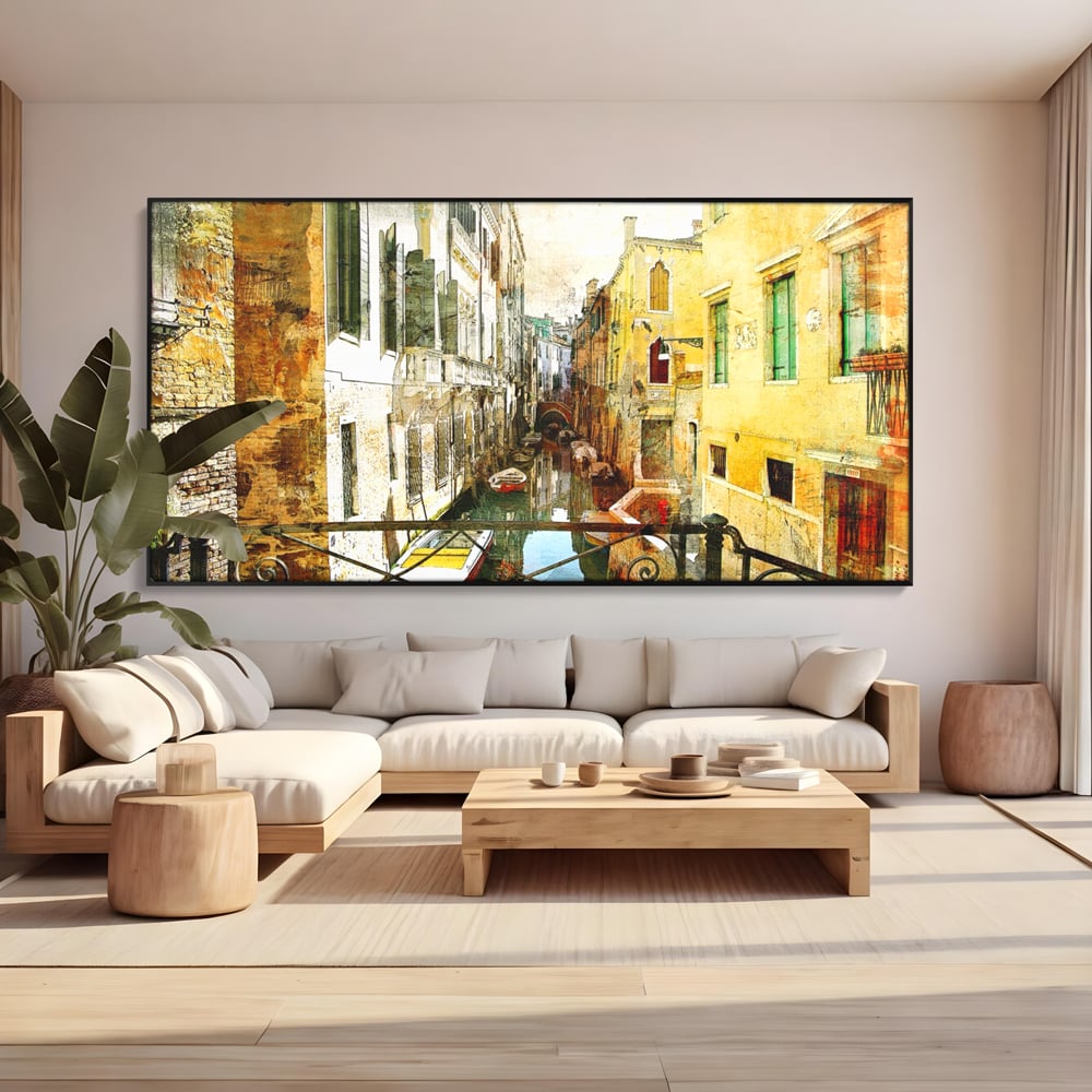 Tablou Canvas Premium LuxCanva® A1067, Plimbare In Venetia , Gondola, Barca, Case, Culori Vibrante