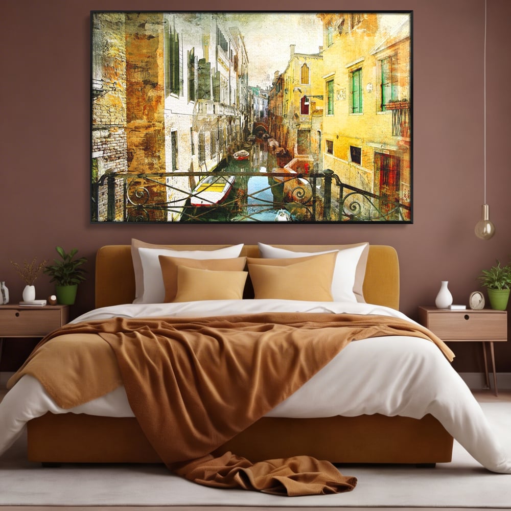 Tablou Canvas Premium LuxCanva® A1067, Plimbare In Venetia , Gondola, Barca, Case, Culori Vibrante