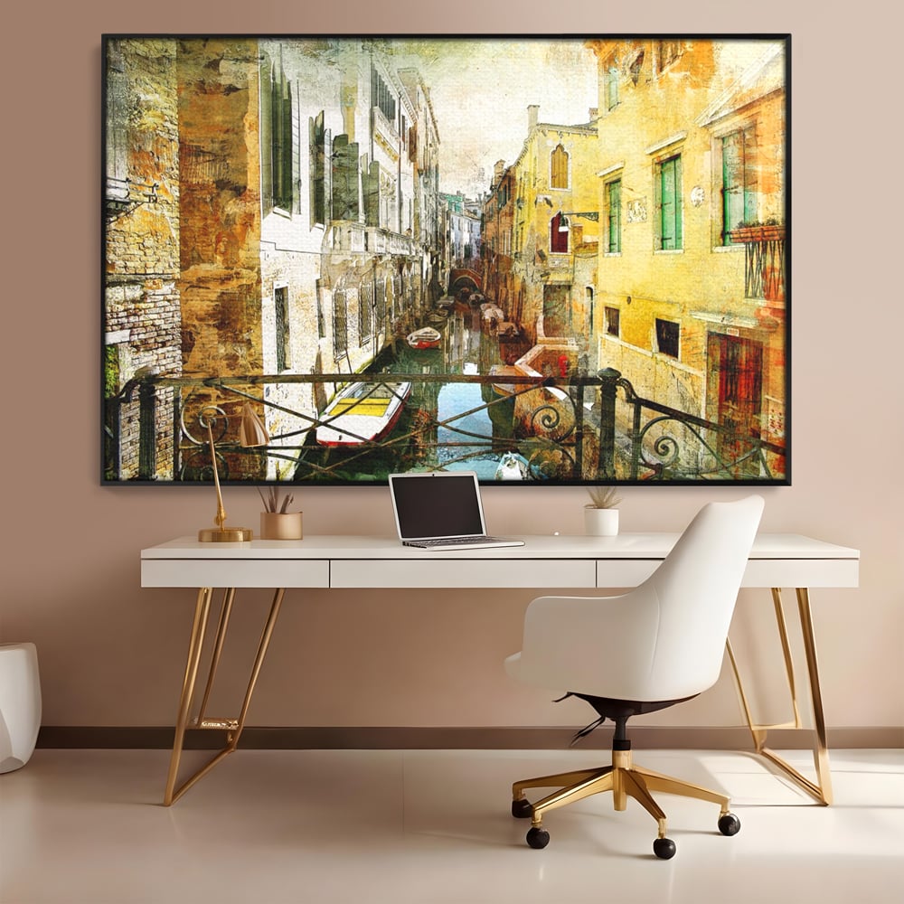 Tablou Canvas Premium LuxCanva® A1067, Plimbare In Venetia , Gondola, Barca, Case, Culori Vibrante