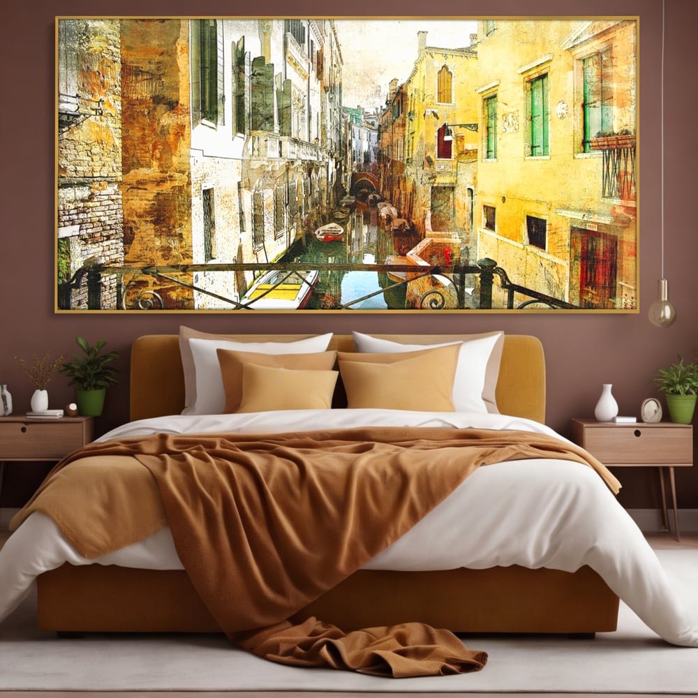 Tablou Canvas Premium LuxCanva® A1067, Plimbare In Venetia , Gondola, Barca, Case, Culori Vibrante