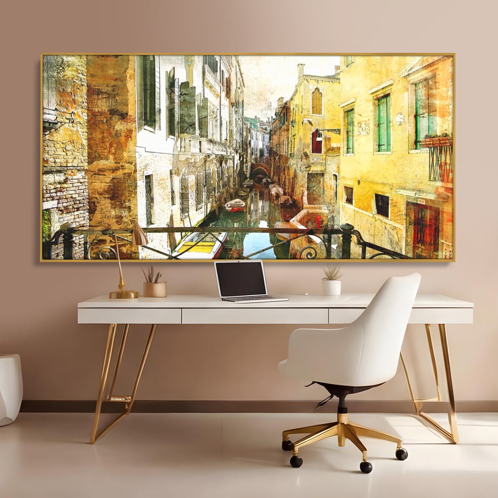 Tablou Canvas Premium LuxCanva® A1067, Plimbare In Venetia , Gondola, Barca, Case, Culori Vibrante