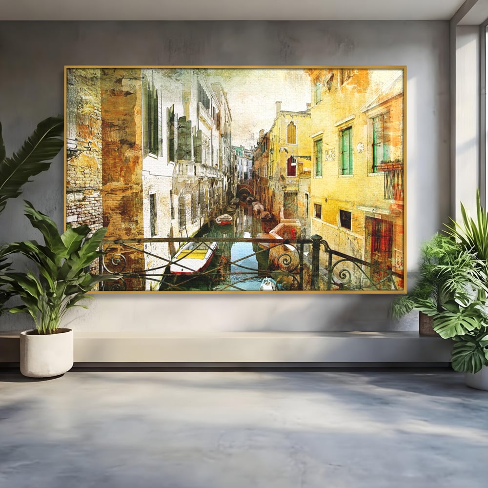 Tablou Canvas Premium LuxCanva® A1067, Plimbare In Venetia , Gondola, Barca, Case, Culori Vibrante