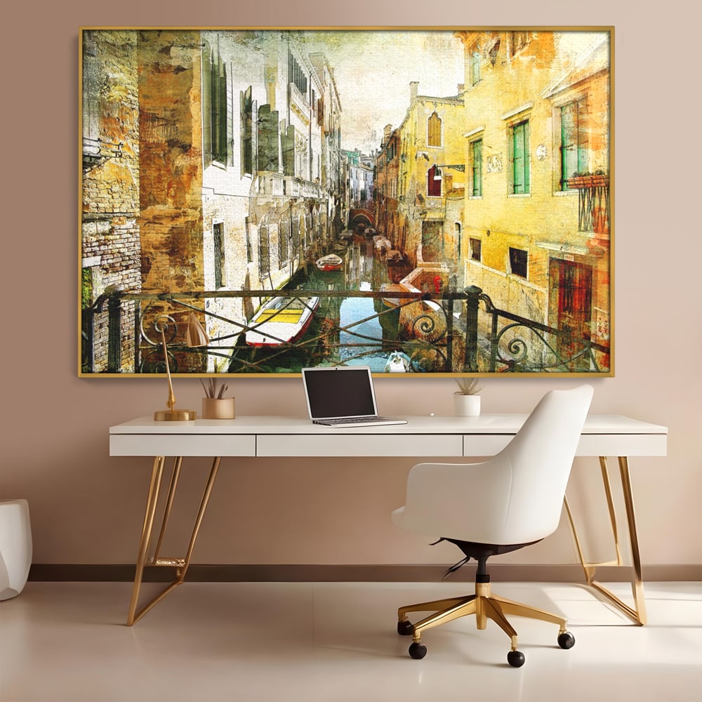 Tablou Canvas Premium LuxCanva® A1067, Plimbare In Venetia , Gondola, Barca, Case, Culori Vibrante