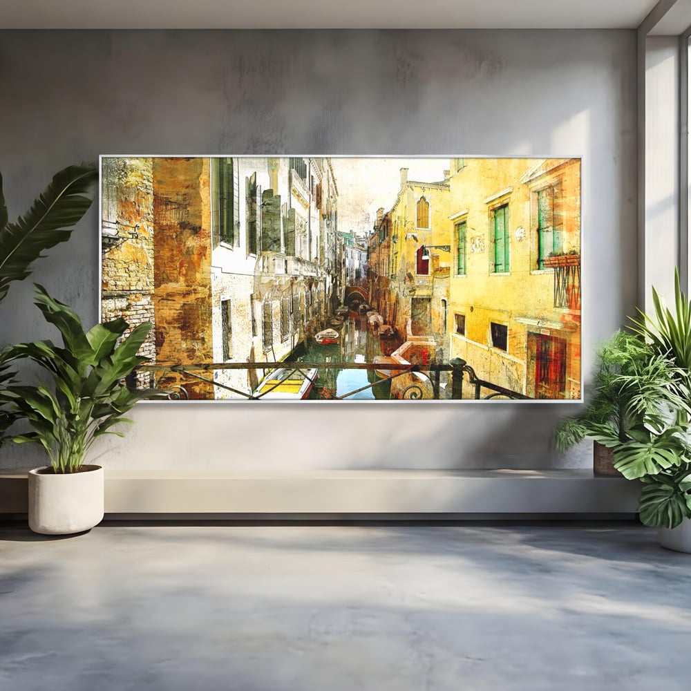 Tablou Canvas Premium LuxCanva® A1067, Plimbare In Venetia , Gondola, Barca, Case, Culori Vibrante