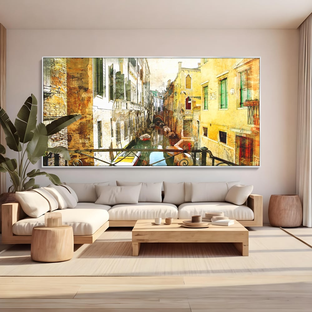 Tablou Canvas Premium LuxCanva® A1067, Plimbare In Venetia , Gondola, Barca, Case, Culori Vibrante
