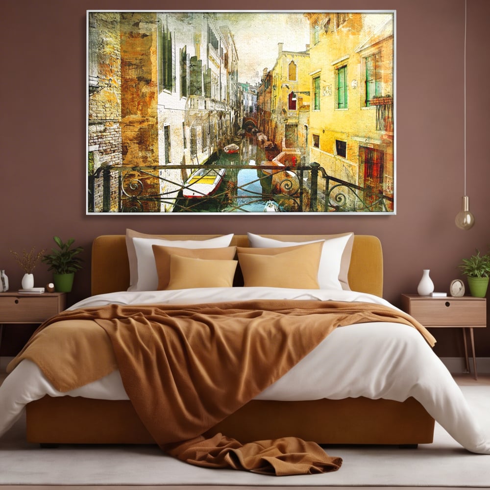 Tablou Canvas Premium LuxCanva® A1067, Plimbare In Venetia , Gondola, Barca, Case, Culori Vibrante
