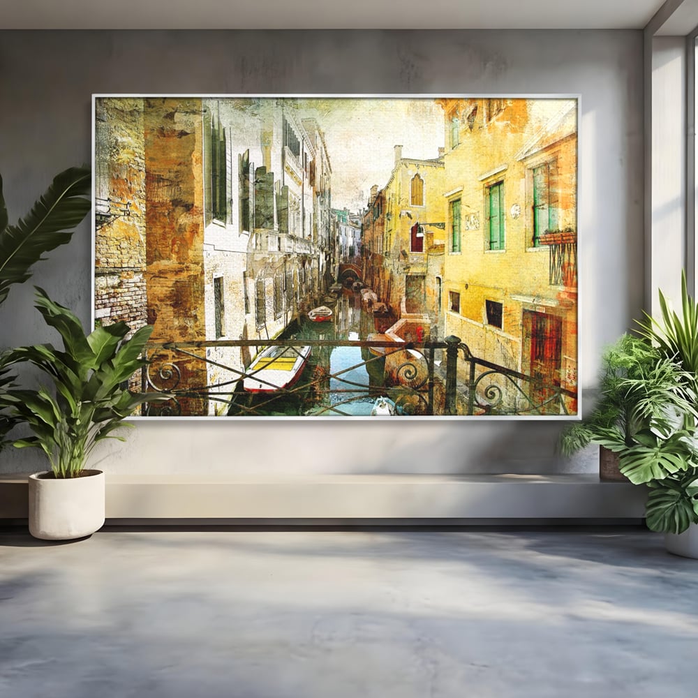 Tablou Canvas Premium LuxCanva® A1067, Plimbare In Venetia , Gondola, Barca, Case, Culori Vibrante