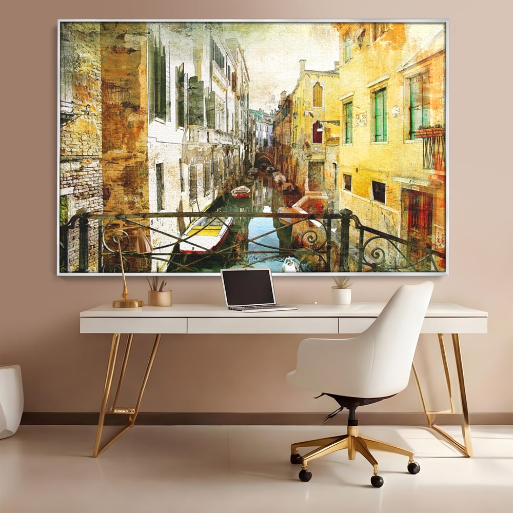 Tablou Canvas Premium LuxCanva® A1067, Plimbare In Venetia , Gondola, Barca, Case, Culori Vibrante